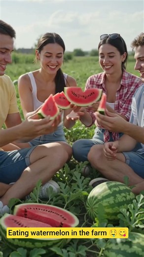 Eating watermelon in the farm 🤤😋