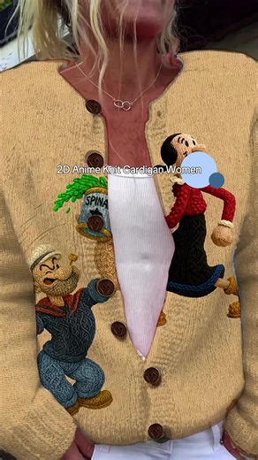 Elegant 2D Anime Character Print Knit Cardigan