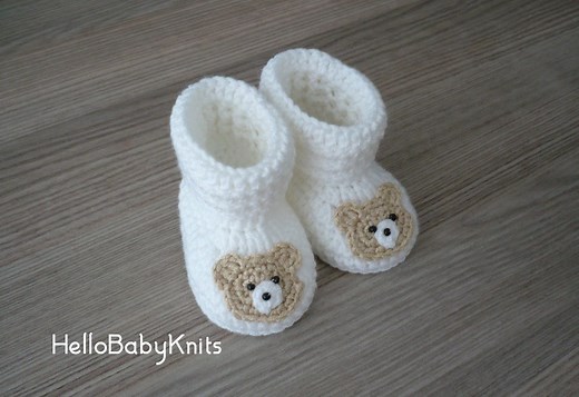 Teddy Bear Crochet Baby Booties, Baby Boy Booties, Bear Baby Booties, Newborn Boy Gift - Etsy