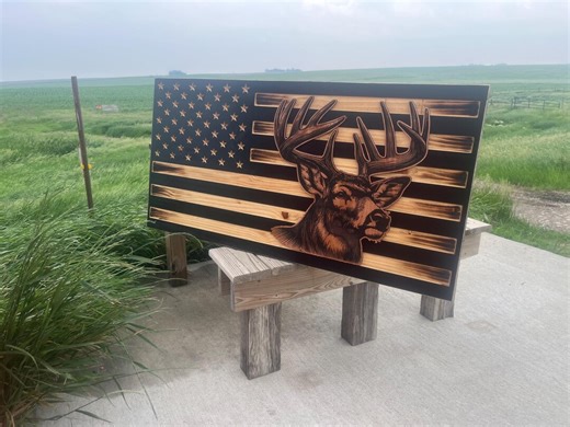 Deer American Flag, Rustic Laser Engraved Wood Art - Etsy