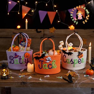 Custom Halloween Treat Bag With Name – Trick or Treat Basket, Personalized Candy Tote, Halloween Basket for Boys & Girls, Halloween Gift - Etsy