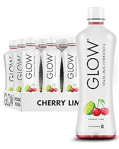 GLOW Sparkling Hydration Drink – Flavored Sparkling Water 12 Pack with Electrolytes, Milk Thistle & Prickly Pear – Low Calorie, Vitamin-Packed Hydration (Cherry Lime - 16.9 Fl Oz)