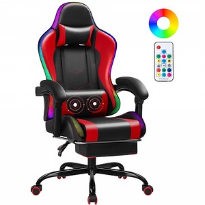 Homall RGB Gaming Chair with APP & Remote Control, LED Lights Ergonomic Computer Chair with Footrest & Massage Lumbar Support, Red