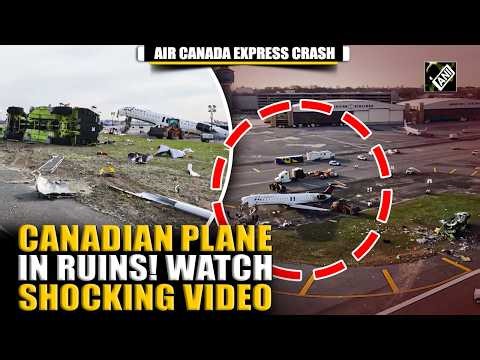 Drone video shows wreckage of Air Canada plane after fire truck collision at LaGuardia airport