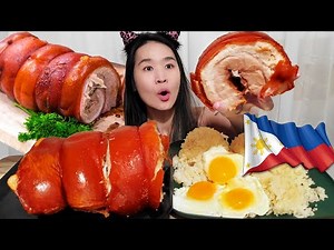 FILIPINO CEBUCHON! Crispy Roasted Pork Belly & Garlic Rice - Pinoy Lechon Mukbang w/ ASMR Eating