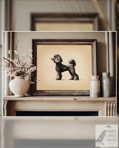 Vintage Poodle Sketch Art - Printable Black Standard Poodle, Rustic Dog Wall Decor, Antique-Style...