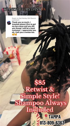 Replying to @Dat Harley Girl Dana I appreciate the Love Queen 🫶🏾🫶🏾 SPREAD THE WORD 🗣️🗣️🗣️ 📍TAMPA MALL MAIN ENTRANCE 2nd Isle & Turn RIGHT ➡️ BOOTH 72 SHAMPOO ALWAYS INCLUDED! $85 Retwist & Simple Style (5) $125 ALL ROPETWIST & PLAITS $140 UPDO Styles #tampamall #locsnearme #retwistdreads #retwistlocs #tampaloctician #locs #locstyles #reel #trend #ropetwist #petalbun #barrels #tampahairstylist #tampasalon #templeterrace
