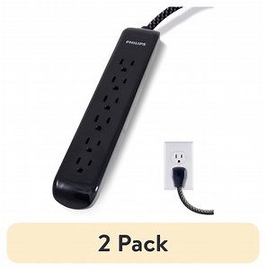 (2 pack) Philips 6-Outlet Surge Protector, 1080J, 10ft Braided Cord, Grounded, Black - Walmart.com