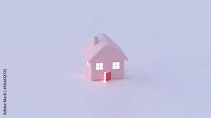 3d minimal pink house rotating seamless loop 4K UHD background design
