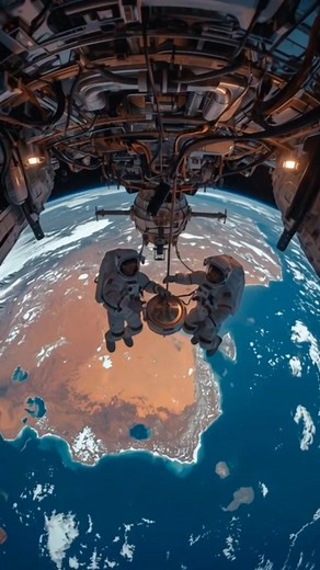 A breathtaking, imaginary view from orbit! 🌍 This AI-generated artwork visualizes a spacewalk where an astronaut works outside the ISS, tethered safely above a stunning climatic contrast on Earth: the fiery sands of the Sahara meeting the icy peaks of the Alps. A reminder of our planet's beautiful extremes, seen through the lens of creative technology. What would you name this view? ✨ #AIArt #SpaceImagination #DigitalArt #ISS #EarthFromSpace #SciFiArt #NASA #CreativeAI | Astrovibe