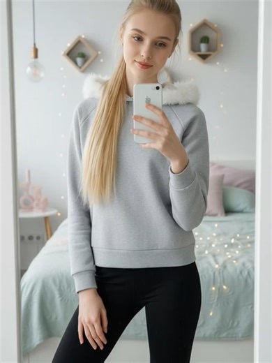 Feeling the vibe today ✨ Mirror check before the day starts! 💕 Who else loves a good hoodie day? #fyp #ootd #mirrorselfie #fitcheck #cozy #hoodie #girl #blonde #styleinspo #viral #casual