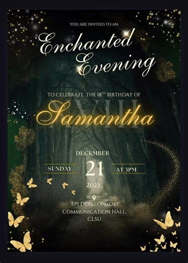 An enchanted invitation for Samantha, look how stunning it is! ✨ #CharlzArts #invitationlayout #debut #fyp #canva