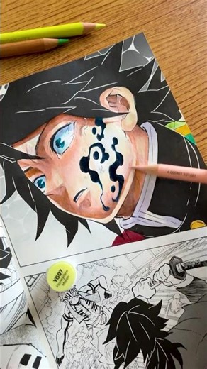 Coloring my Demon Slayer manga 🌊 🥶 Giyu's Slayer Mark #art #shorts #manga #demonslayer