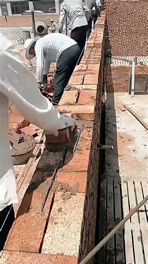 Fast red brick laying process with teamwork #shorts
