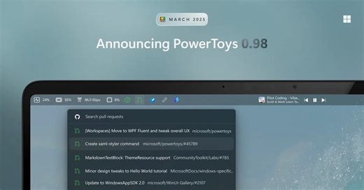 PowerToys 0.98 si aggiorna con miglioramenti Keyboard Manager, Command palette dock e altro