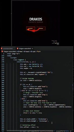 "I Coded a Living Dragon🐉: Advanced Physics Cursor🖱️✨ in Pure JavaScript (No Libraries)" #coding