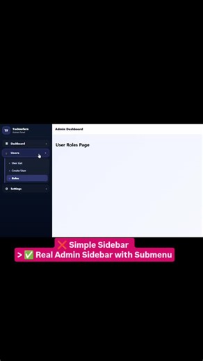 Technofern | Learn Coding Globally | A sidebar without submenu is incomplete ❌ > > Real admin panels need: > ✅ Sidebar navigation > ✅ Dropdown / submenu > ✅ Clean &... | Instagram