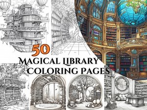 50 Magical Library Coloring Pages Inspiring Coloring Book Pages for Adults Seeking Relaxation & Creativity Beautifully Detailed Colored Book - Etsy