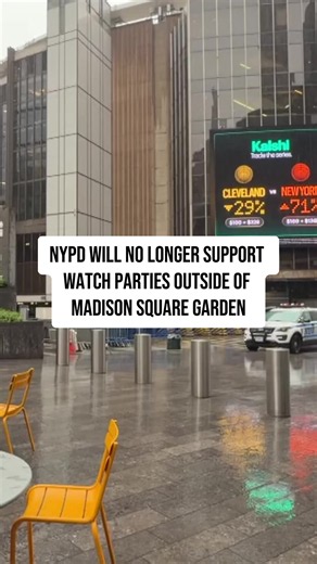 With the Knicks just one win away from reaching the NBA Finals, the New York City Police Department says it won't support any more playoff watch parties outside Madison Square Garden due to unruly fan behavior. Knicks playoff games have been shown on large outdoor screens on 33rd Street between Seventh and Eighth avenues. The watch parties are free to attend, and have drawn huge crowds. According to the NYPD, about 6,000 people attended the watch party Thursday night for Game 2 of the Eastern Co