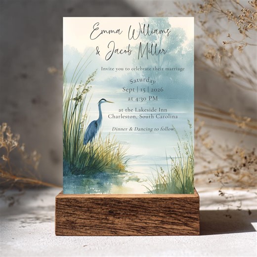Watercolor Coastal Wedding Invitations Blue Herons | Editable Template | Nature Inspired Wedding Invite | Instant Download - Etsy