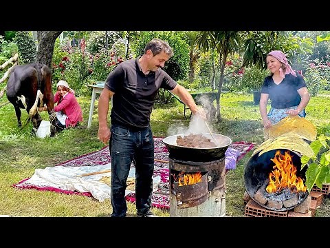 Village Life Bread Baking: Traditional Lavash Made Over Open Fire (No Oven!)