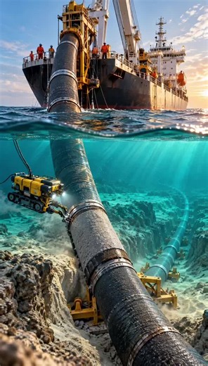 This is how they lay a giant pipeline on the ocean floor 🌊🤯 Hundreds of tons of steel on the ship above, while an ROV robot on the seabed checks every single joint. Human engineering sometimes makes sci-fi look easy. Do the engineers behind this get enough credit? 👇 Save 📌 | Send to a friend 🔁 | Follow for more 🚀 #engineering #deepsea #ocean #mindblowing #satisfying