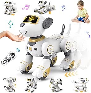 VATOS Remote Control Robot Dog Toy for Kids - Interactive Touch & Follow 17 Functions Robot Dog Pet, Programmable Smart Walking Puppy Intelligent Dancing Dog Robot Toys for Girls 3-12 Gifts (Gold)