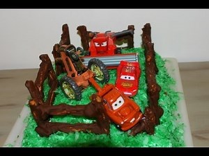 Easy Cars Tractor Tipping Cake for a Disney Cars Birthday Party Lightning McQueen Cake