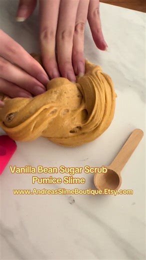 Vanilla Bean Sugar Scrub Slime! Texture: ground pumice Scented: Vanilla Bean Currently in my slime shop!! Website on video! #slime #slimevideo #satisfying #slimeasmrvideo #fidget