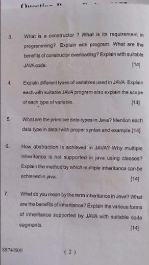 Object Oriented Programming In Java || Question Paper || BCA 3rd Semester