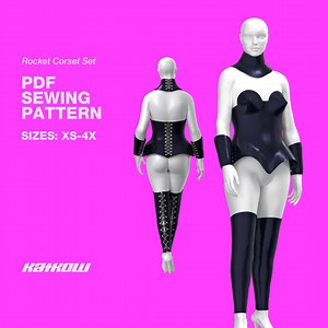 Set - Rocket Corset Sewing Pattern (sizes XS - 4X) - PDF DOWNLOAD - Drag Queen Costume, Neck Corset, Arm Cuffs, Cone Bra, Dominatrix Outfit - Etsy