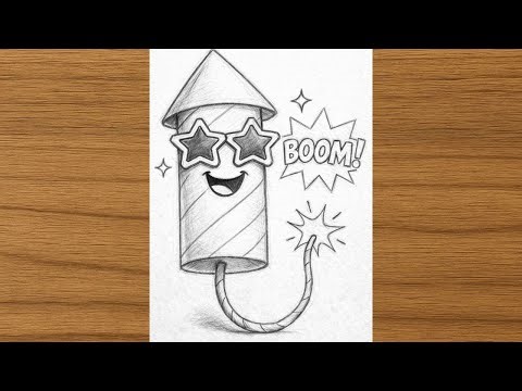 Cute Firework Rocket Pencil Sketch | Easy Cartoon Drawing