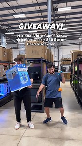 5.7K views · 70 reactions | National Video Game Day Giveaway! We’re giving away a Juicebox PC case of your choice + a $50 Steam card so you can game in style. To enter: 1️⃣ Follow our Facebook page 2️⃣ Like this post 3️⃣ Tag a friend in the comments Winner will be announced next Tuesday the 16th, good luck! ps: the amount of convincing (and snacks) it took to have these 2 in a video  | Ironside Computers | Facebook