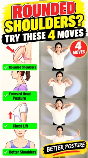 🔥 4 Simple Posture Exercises for Rounded Shoulders & Forward Head Posture at Home #Shorts