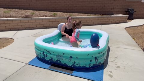 Inflatable Swimming Pool, Valwix Kids Pool with Sprinkler, 90" X 97" X 21" Full-Sized Family Blow Up Pools for Adults, Children, above Ground Backyard Pool with Seat, Summer Water Center for Age 3+