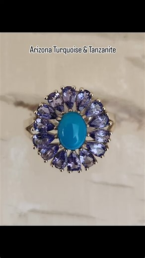 Tanzanite and Arizona Turquoise Ring in solid 925 Silver. The stones are genuine earth mined stones. This is genuine Arizonia Turquoise not reconstituted Turquoise and resin. Tanzanite is so hard to acquire now as many of the mines are depleted or almost depleted. It is 1000 times rarer than earth mined diamonds. These Tanzanites have a gorgeous depth of colour and throw purple, powder blue, lilac and pink colours. A great investment. Please check out FB Beautiful Bits and Bobs to see reels of m