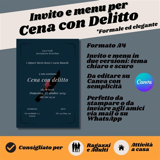 Modello Di Invito E Menu per Cena Con Delitto, Invito per Adulti, Invito All'evento, Biglietto Di Invito Personalizzabile Ed Editabile - Etsy UK