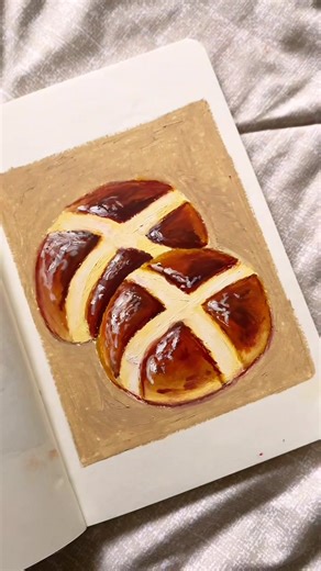 Oil pastel hot cross buns 🥖 #oilpastel #hotcrossbuns #bread #foodillustration #artprocess