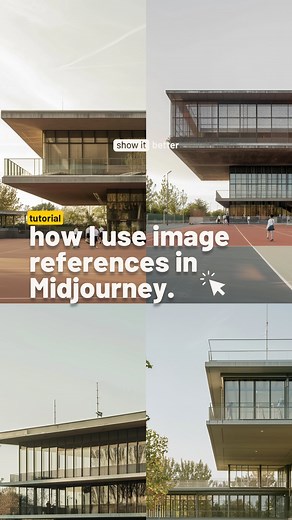 Show It Better on Instagram: "Save this tutorial later and share it with a friend! 🌳Using reference images within mid journey is probably the best way to get realistic results and to brainstorm correctly within your architecture projects. 🎨 I also usually use the color palette tool to add a specific color, palette or specific mood to my image. ♥️if you want to learn more about how I use mid journey within my architecture workflow how to use it in an optimal way for architecture then head over 