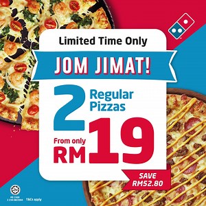 We are back! 2 Regular Pizza RM19🍕 now with FREE DELIVERY. Download Domino's App or Order Now at dominos.com.my #jagapocket | Domino's Pizza Malaysia