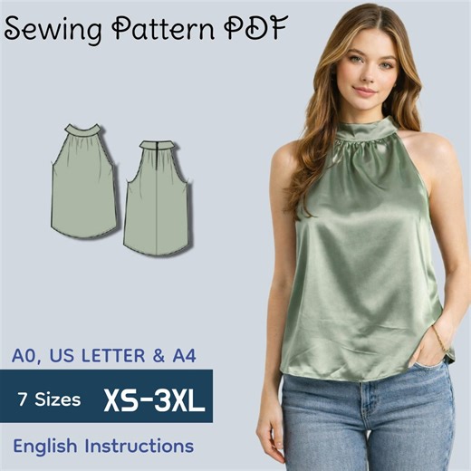 Halter Neck Top Sewing Pattern PDF | Women Sleeveless Blouse | XS–XXXL | A0 A4 Letter | Instant Download - Etsy Canada