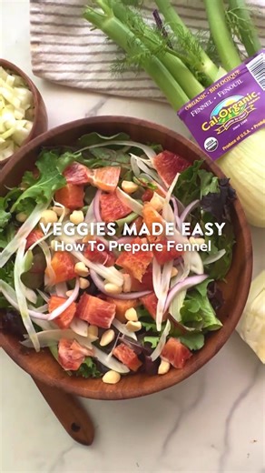 Next up on Veggies Made Easy: How to prepare fennel  Fennel boasts a fresh licorice flavor that brings a unique taste to salads and veggie bowls. While the white bulb is best enjoyed fresh, don't toss those stalks! Fennel stalks add personality to homemade vegetable broths with their anise-like flavor. If you're looking for an easy way to enjoy fennel, check out this Fennel & Citrus Salad recipe! https://calorganicfarms.com/recipes/fennel-citrus-salad/ | Cal-Organic Farms | Facebook