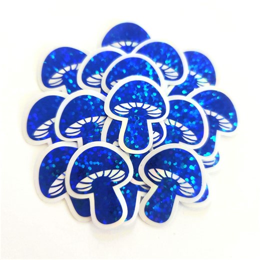 Tiny Blue Mushroom Stickers, Set of 12 Die-cut Sparkly Toadstool Decals for Cottagecore Scrapbooking, Crafts, Journals - Etsy
