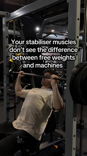 Stabiliser muscles aren't literally muscles that give you balance and coordination during the movement. Stabiliser muscles are simply muscles that keep a joint static during an exercise so that you can safely perform a movement. The lats are a stabiliser for the shoulder joint during a press. The reason you'll struggle with a free weight movement after having trained on a machine is because you haven't built up the coordination for the exercise. That has nothing to do with your muscles, it's jus