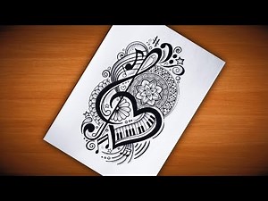 Creative Mandala Art with Piano and Music Notes/Heart Music Note with Piano Mandala Art/Music Note