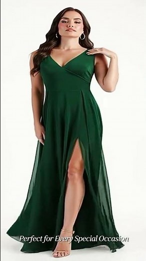 Elegant Green Maxi Dress-Flowy V-Neck Sleeveless Dress with Side Slit for Special Occasions #fashion