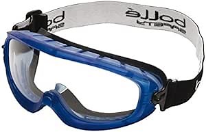 Bollé Safety 254-AT-40092 Atom Strap Safety Goggles with Blue PVC Frame and Clear Lens