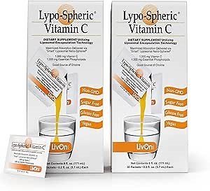 LivOn Laboratories - Lypo–Spheric Vitamin C – 1,000 mg Vitamin C & 1,000 mg Essential Phospholipids Per Packet – Liposome Encapsulated for Improved Absorption – Non–GMO - 2 Pack (60 Count)