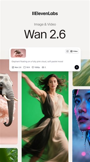 ElevenLabs on Instagram: "Wan 2.6 is now available in ElevenLabs Image & Video. Generate cinematic, multi-shot clips with native audio-visual sync, multi-speaker dialogue and generation up to 15 seconds. Comment “Wan” and we’ll send you the link. #ElevenLabs #Wan #AIvideo"
