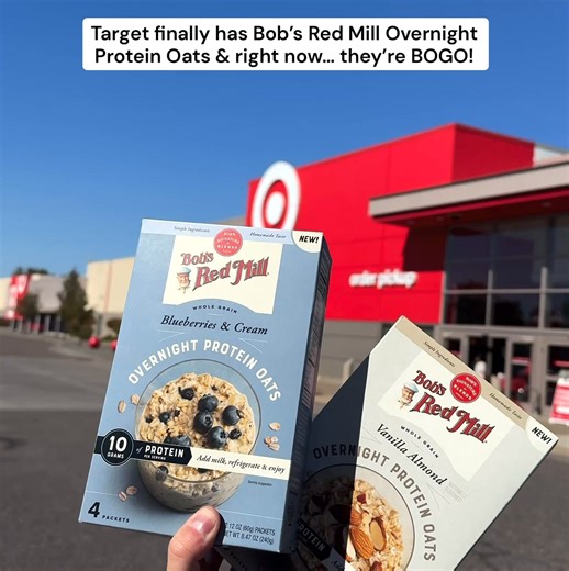 BREAKFAST ALERT! Get ready to rise and shine with our new Overnight Protein Oats! 🌞 Add milk, chill overnight & wake up to a creamy, protein-packed breakfast. BOGO deal at Target: sign up, buy 2 boxes, text receipt for refund (up to $6.99) ⏰ Don't miss out! | Bob's Red Mill Natural Foods